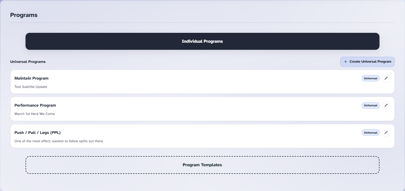 Programs feature screenshot