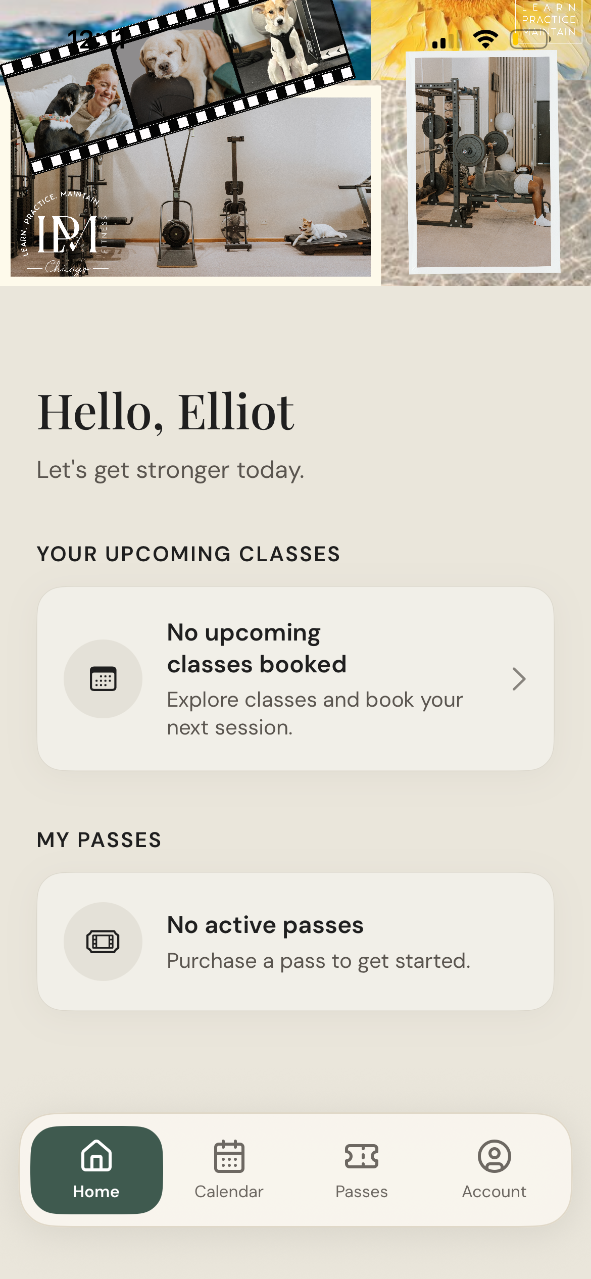 LPM Fitness member home screen